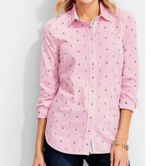 Talbots Embroidered Sailboats & Anchors Button Front Striped Shirt M - Picture 1 of 7